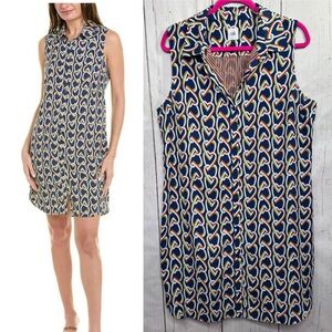 Cabi Amour Dress L Blue Multicolor Geometric Print Retro Mod Sleeveless Summer